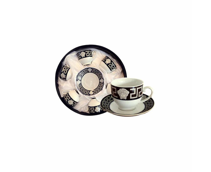 The House of Florence Medusa 12 Piece 160ml Universal Cup and Saucer Set Black and Silver