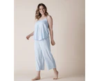 Magnolia Lounge Summer Gift Set - Ari Tile Cami & 3/4 Pant Pyjama Set & Denim Large Cosmetic Bag