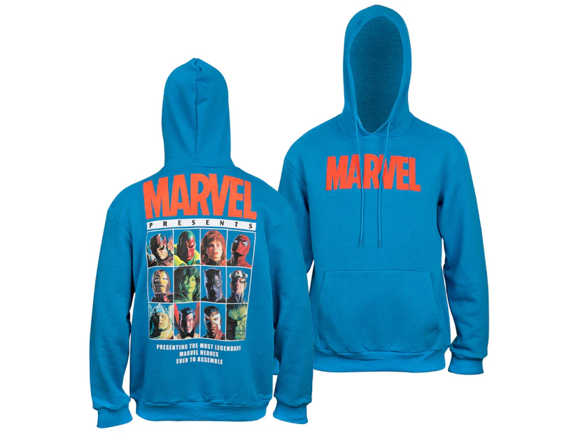 Marvel Brand Text Puff Print Hoodie With Character Line Up Back Print