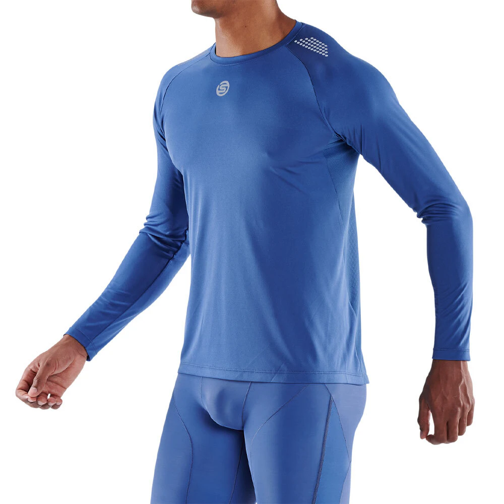 Skins Mens Series 3 Long Sleeve Top Blue Sports Running Gym Breathable