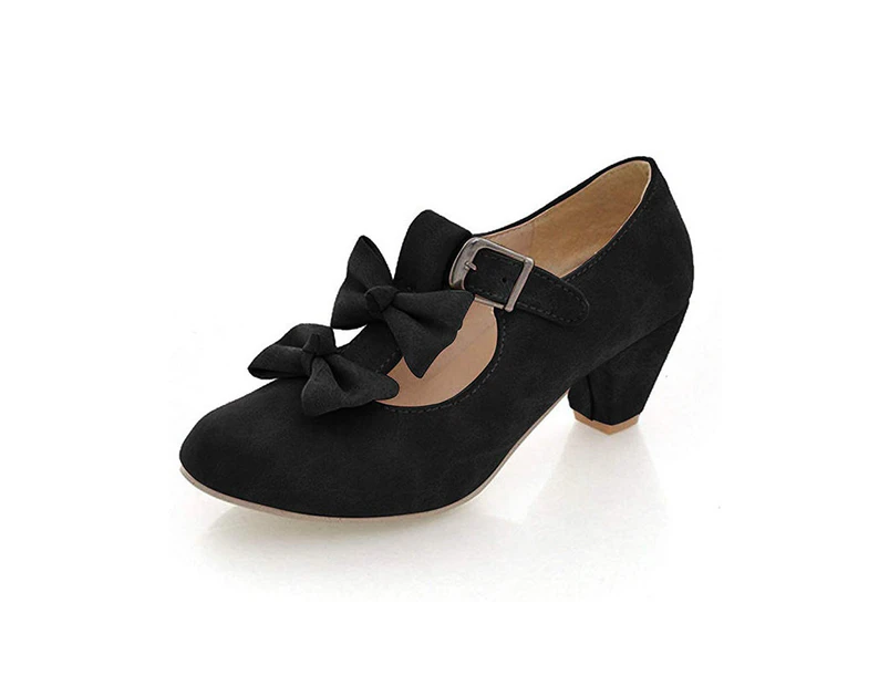 Amoretu Womans Low Heel Vintage Lolita Shoes Cute Bowknot Mary Jane Shoes-Black