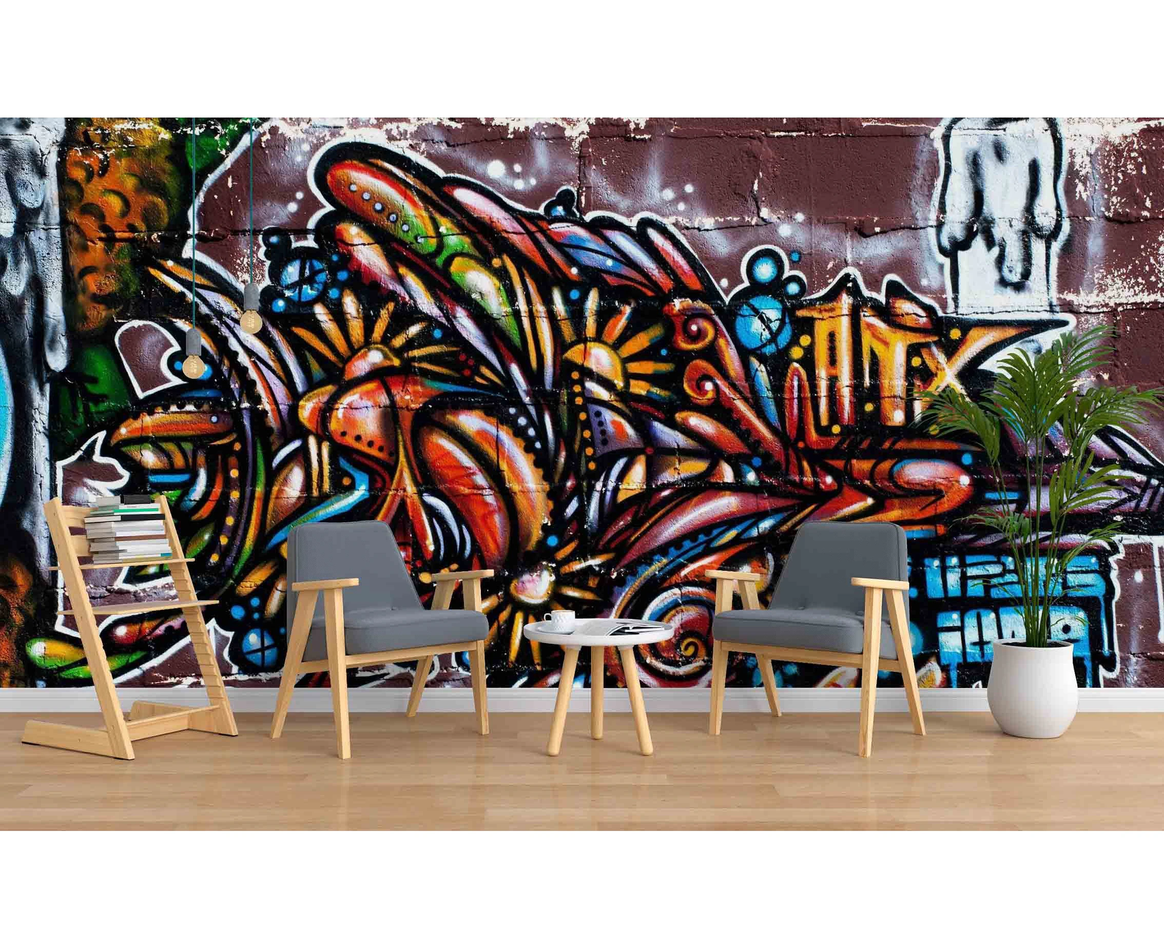 Jess Art Decoration 3D Retro Brick Wall Color Graffiti Art Wall Mural Wallpaper Zy D20