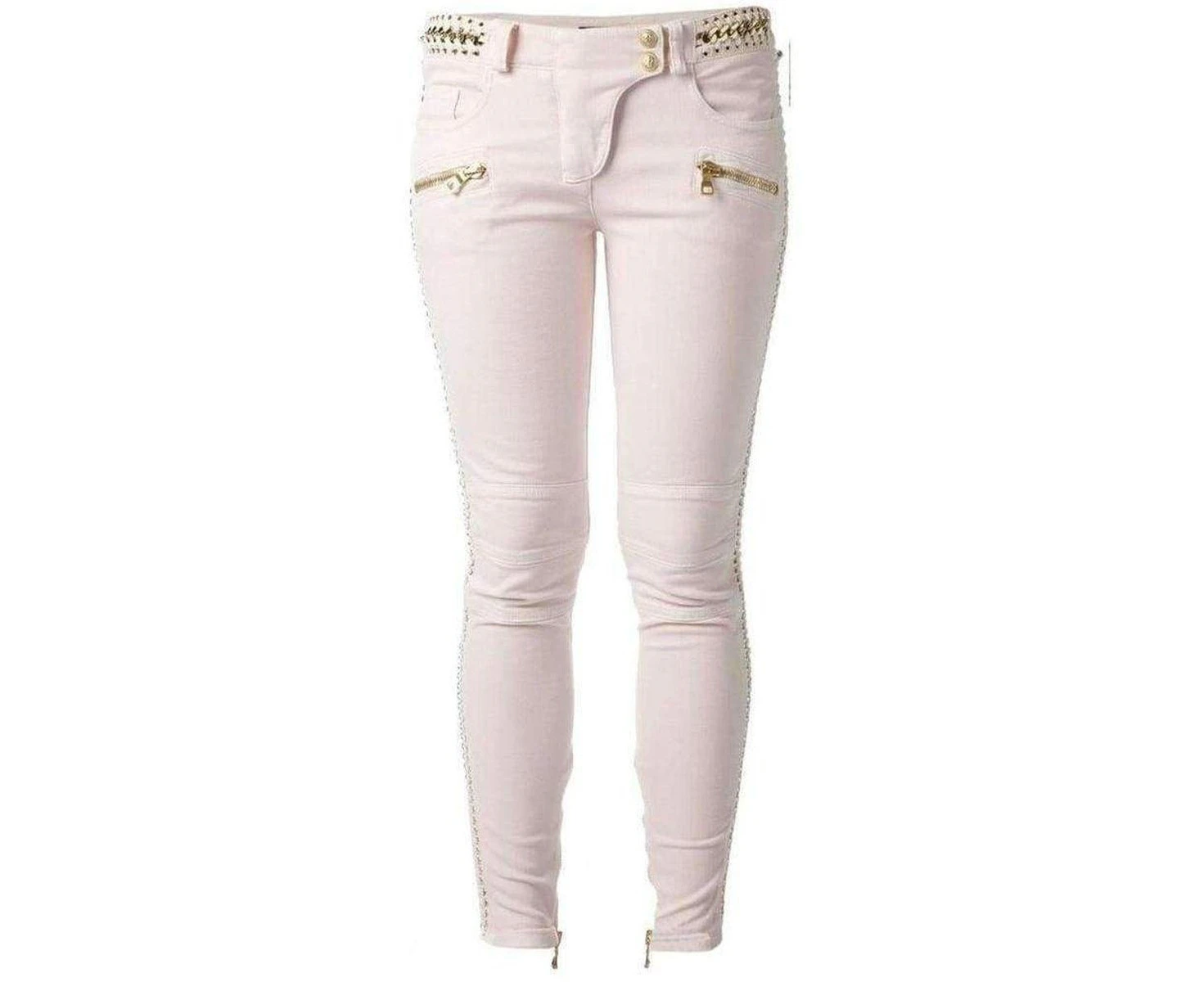 Balmain Low Rise Lace Chains Biker Jeans