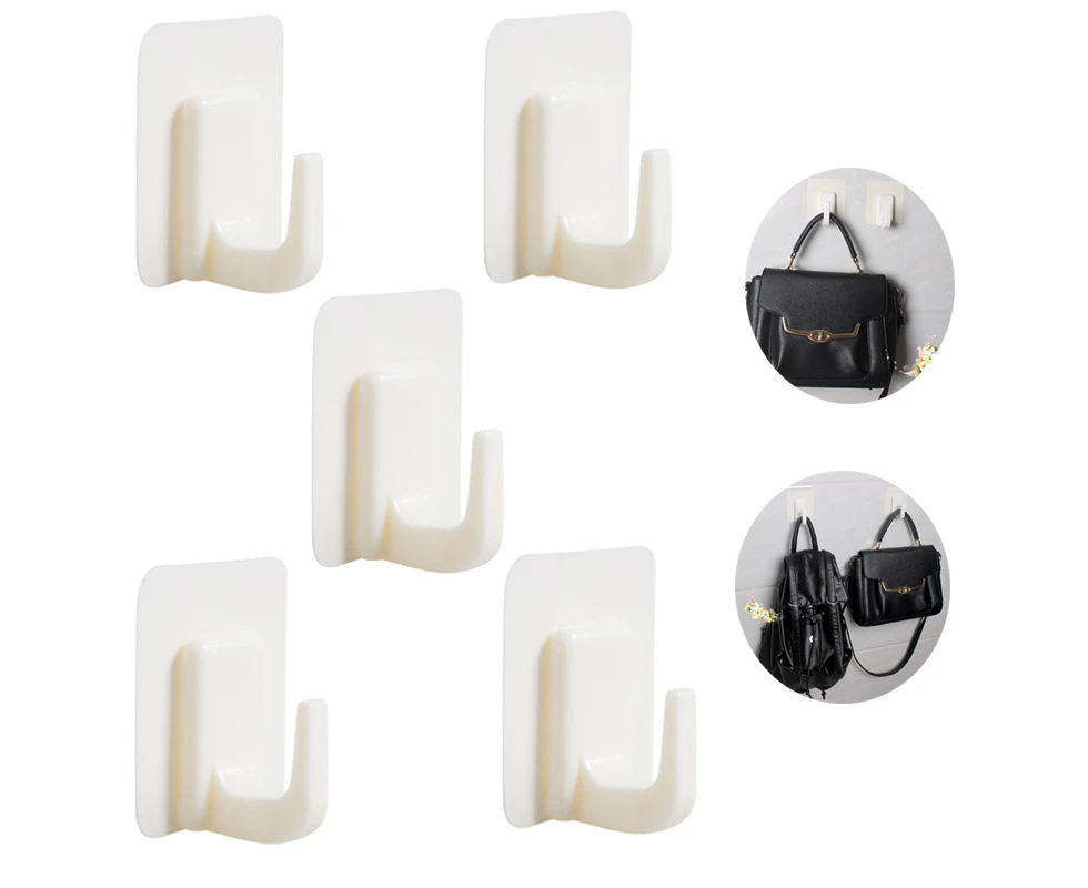 Adore 5 packs Wall Hooks Heavy Duty Wall Hanger Adhesive Hooks Stick on Wall Adhesive Hangers - White