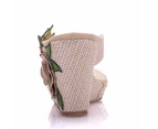 Amoretu Bohemia Flower Wedges Sandals Flip Flops For Women-Beige