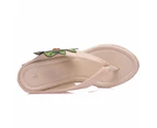 Amoretu Bohemia Flower Wedges Sandals Flip Flops For Women-Beige