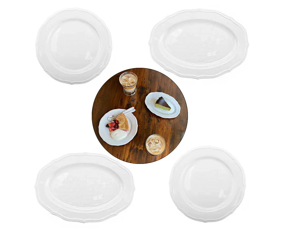 Bestier 4 Pack Antique White Round Oval Serving Platter Simple Ceramic Plate for Dessert Salad