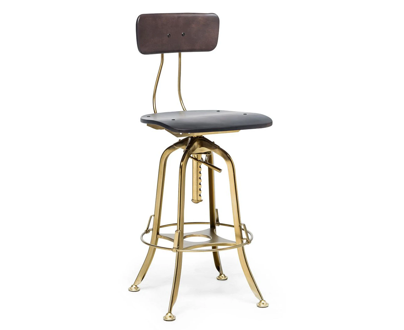 Industrial Wooden Height Adjustable Swivel Black Gold Bar Stool Chair with Back