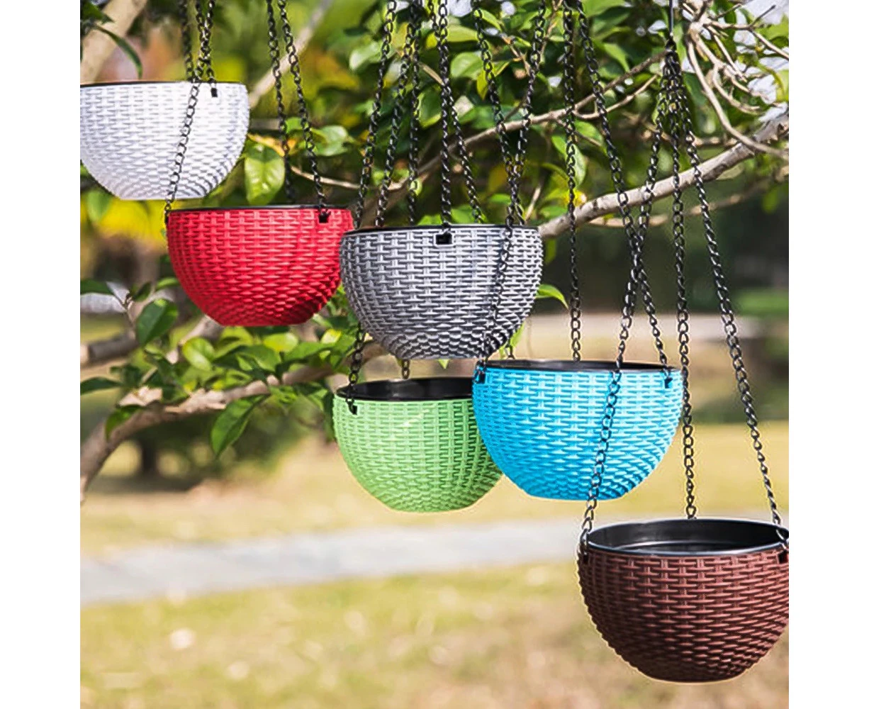 SpringUp 2X Landen Rattan Hanging Plant Pots Flower Baskets Hanger Self Holder Wall GREY S M L