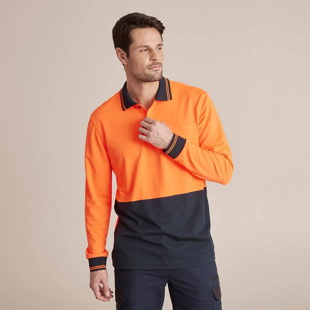 Graphite Hi-Visibility Long Sleeve Polo Shirt - Orange