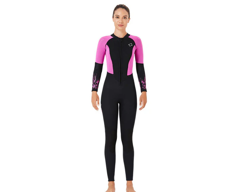 Adore 3mm One-piece Thermal Surfing Wetsuit + Long-sleeved Snorkeling Winter Swimsuit For Women-D330005-Rose Red
