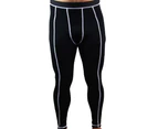 Mens Black Compression Tights Gym Running Bike Cycling Training Pants Polyester - Black