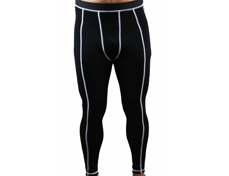 Mens Black Compression Tights Gym Running Bike Cycling Training Pants Polyester - Black