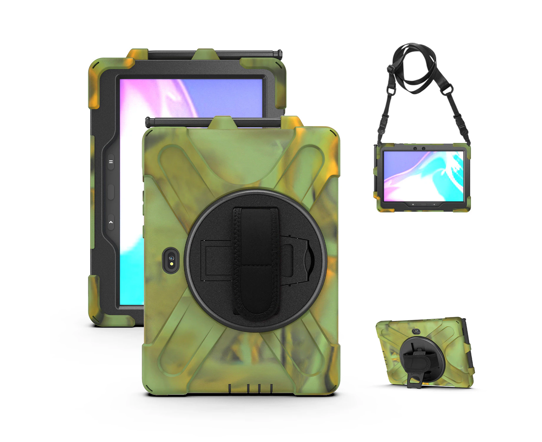 HY Samsung Galaxy Tab Active PRO 10.1 Case with Shoulder Strap for SM-T540/T545/T547-Camouflage