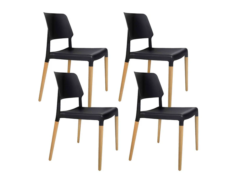 Artiss Set of 4 Wooden Stackable Dining Chairs - Black