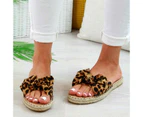 Amoretu Women Flat Slippers Open Toe Bowknot Espadrilles Sandals-Leopard