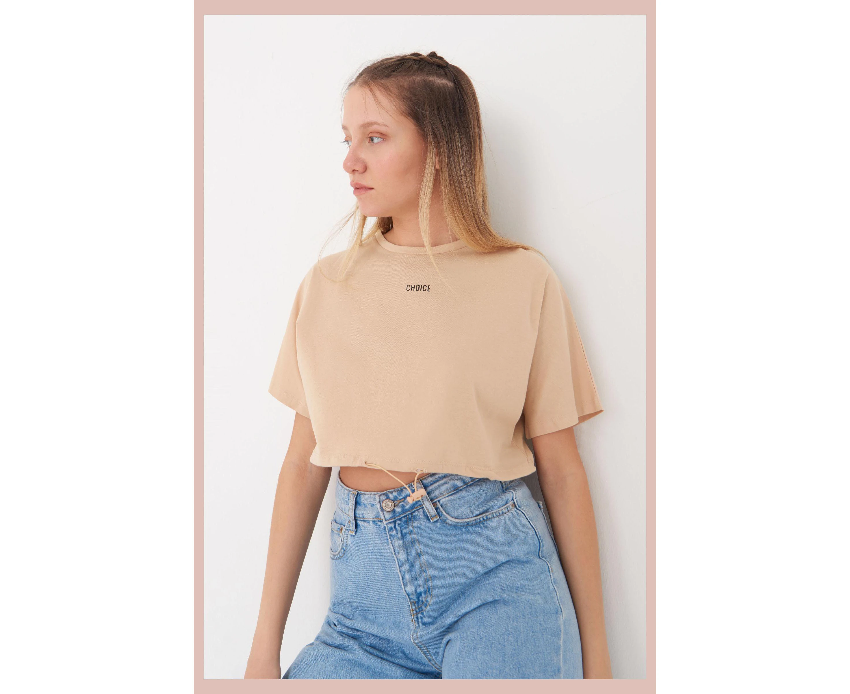 Addax Choice Crop T-Shirt Beige