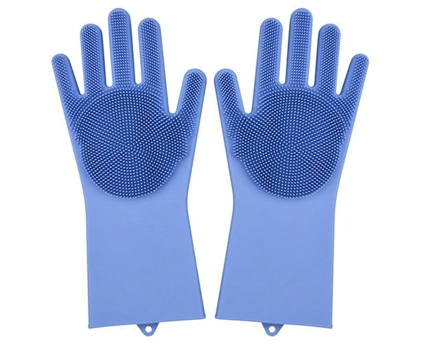 My Best Buy - Must Have - Magic Gloves, Brush Gloves - Dishwashing and General Cleaning Silicone Gloves with Brush Palm technology. - BLUE