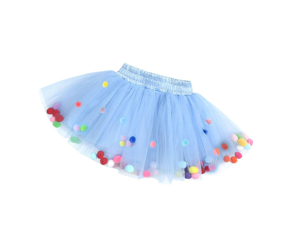 Dadawen Girl Tutu Skirt Fluffy Toddler Tulle Tutus 3 Layers With Pom Pom Puff Balls-Blue