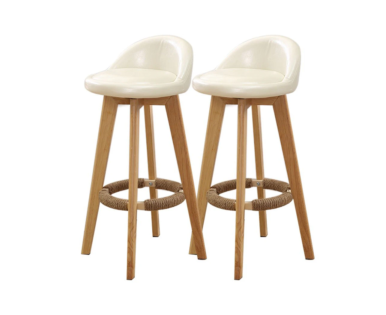 Livington 2x Livington Leather Swivel Bar Stool Kitchen Stool Dining Chair Barstools Cream