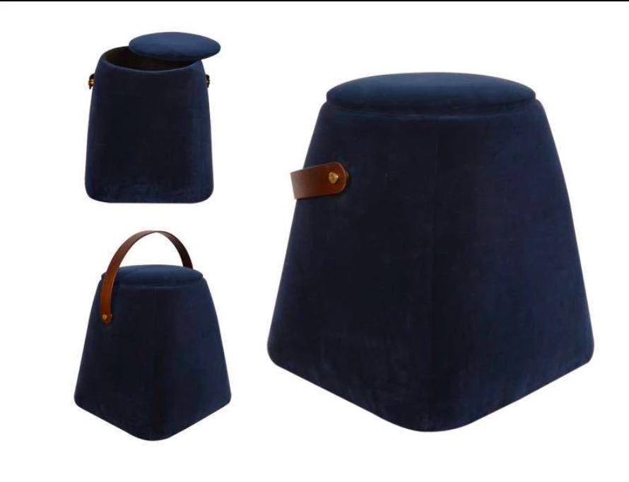 QUESTA | VELVET STOOL OTTOMAN - BLUE