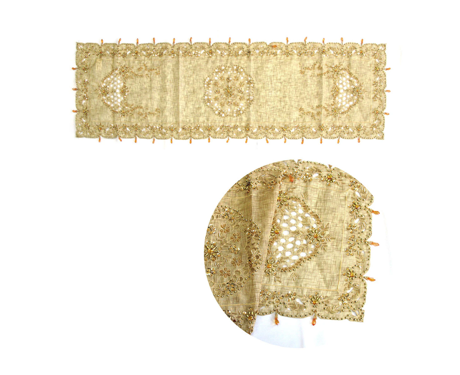 Stella Beaded Table Runner Diamonte Sequin 40 x 135 cm - Gold