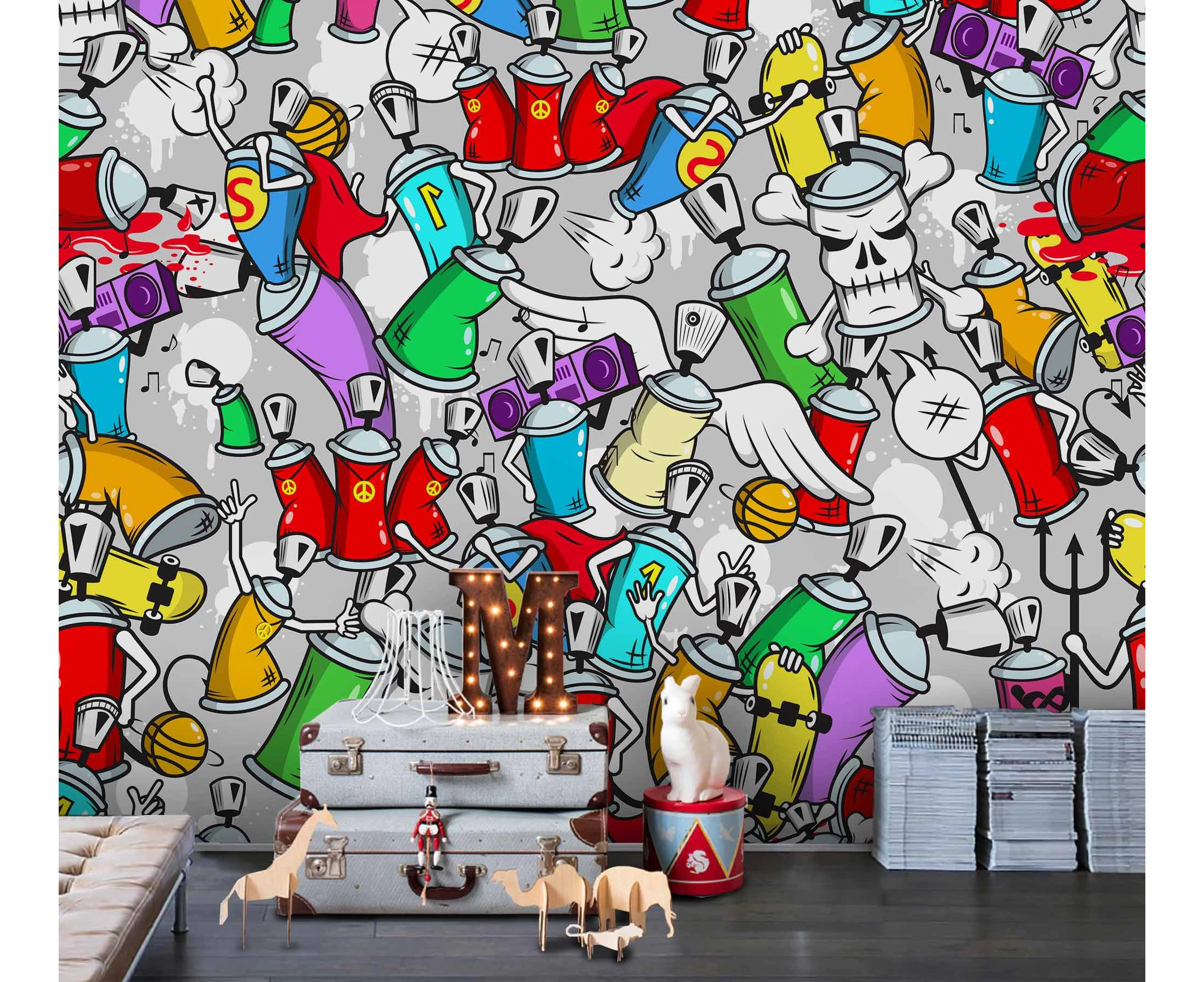 Jess Art Decoration 3D Cartoon Spray Can Wall Mural Wallpaper Sf87