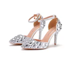 Amoretu 7.5CM Rhinestone Thin High Heels Pointed Toe Fashion Sandals-White