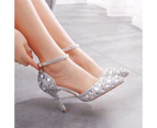 Amoretu 7.5CM Rhinestone Thin High Heels Pointed Toe Fashion Sandals-White