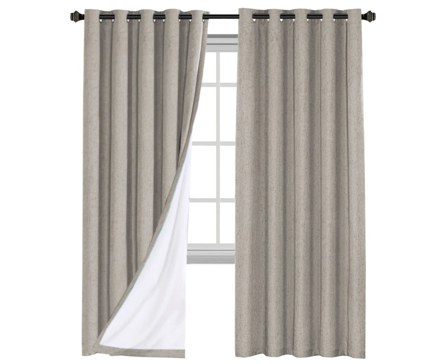 100% Blackout Curtains for Bedroom/Living Textured Linen Look Thermal Insulated Blockout Window Curtain Draperies with White Backing Sold Pair，Taupe