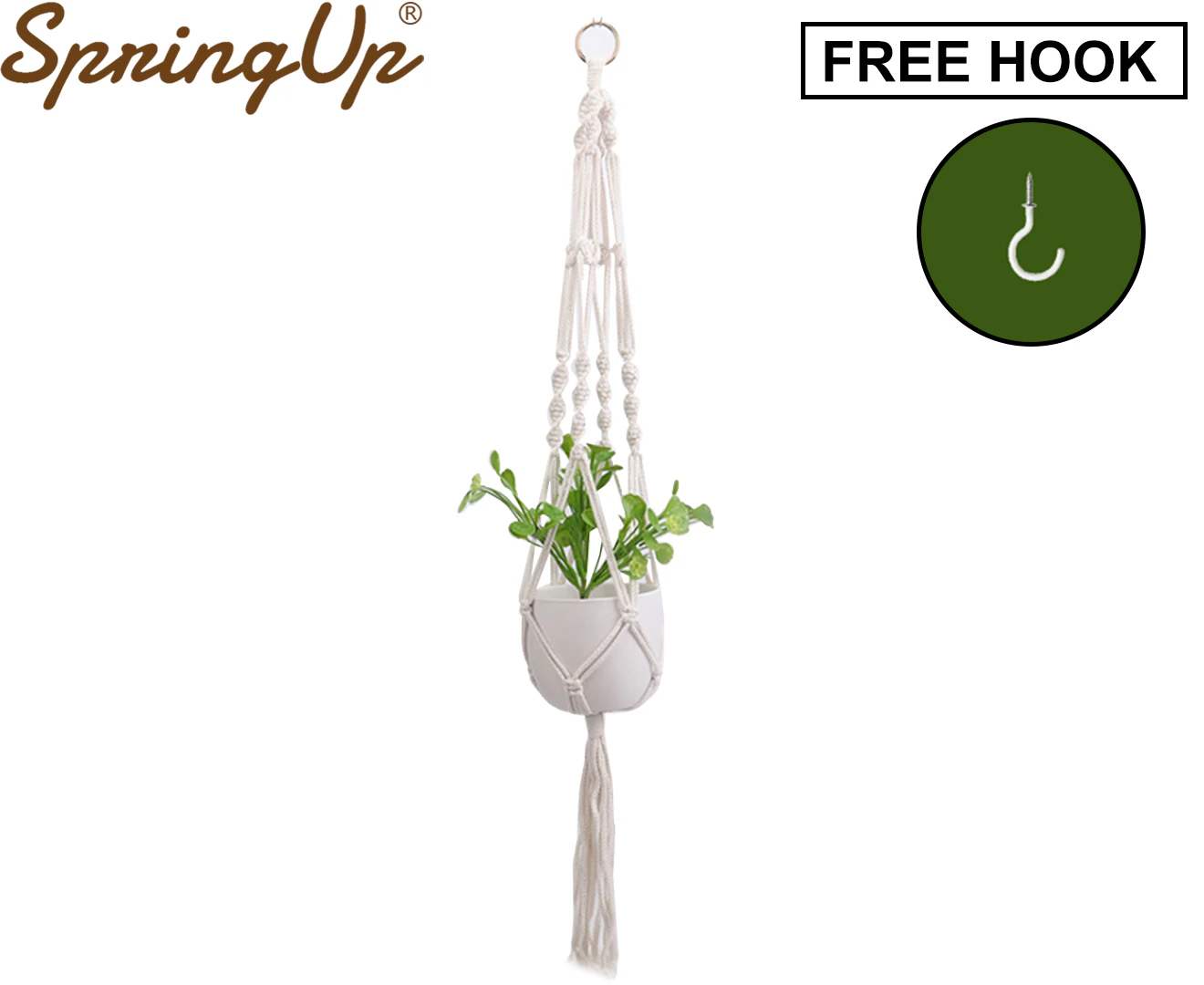 SpringUp Hanging Planter Basket Macrame Plant Flower Pot Holder Hanger  Hemp Rope Braided 01#