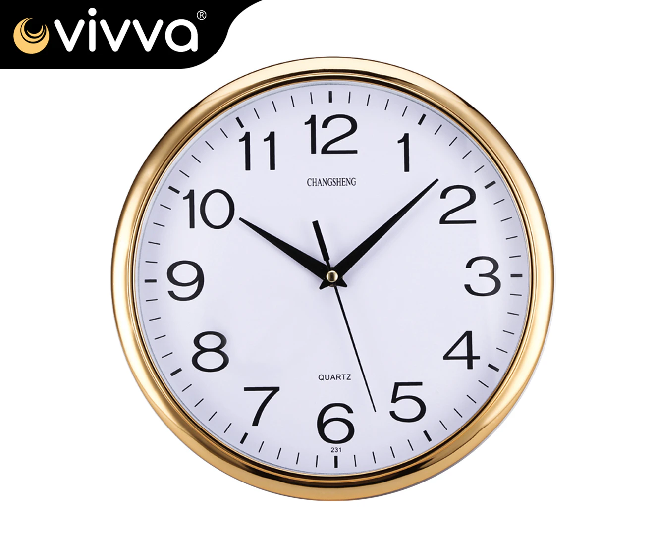 Vivva Wall Clock Quartz Gold Round Wall Clock Silent Non-Ticking Battery Operated