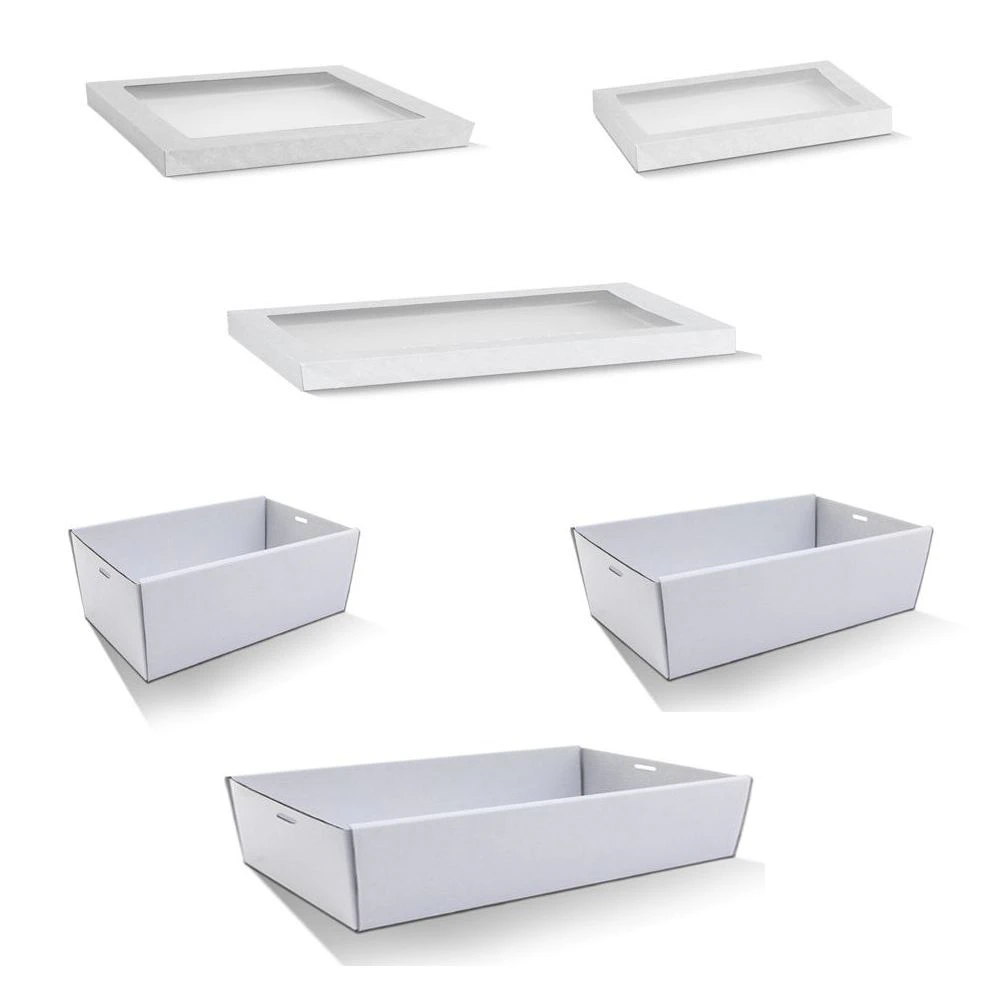 10 X White Disposable Catering Grazing Boxes Trays With Clear Frame Lids - Small - White