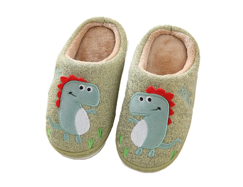 Dadawen Boys Girls Cozy House Slippers Warm Plush Kids Cute Dinosaur Indoor Shoes-Green