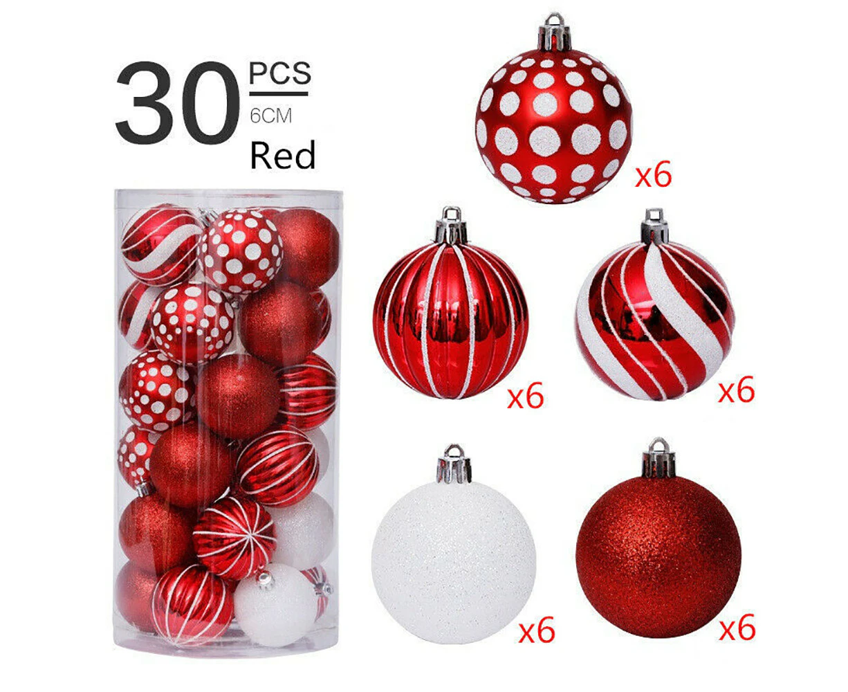 Christmas Tree 30pcs Balls Baubles Xmas Party Glitter Hanging Ornament Home Decor - Red