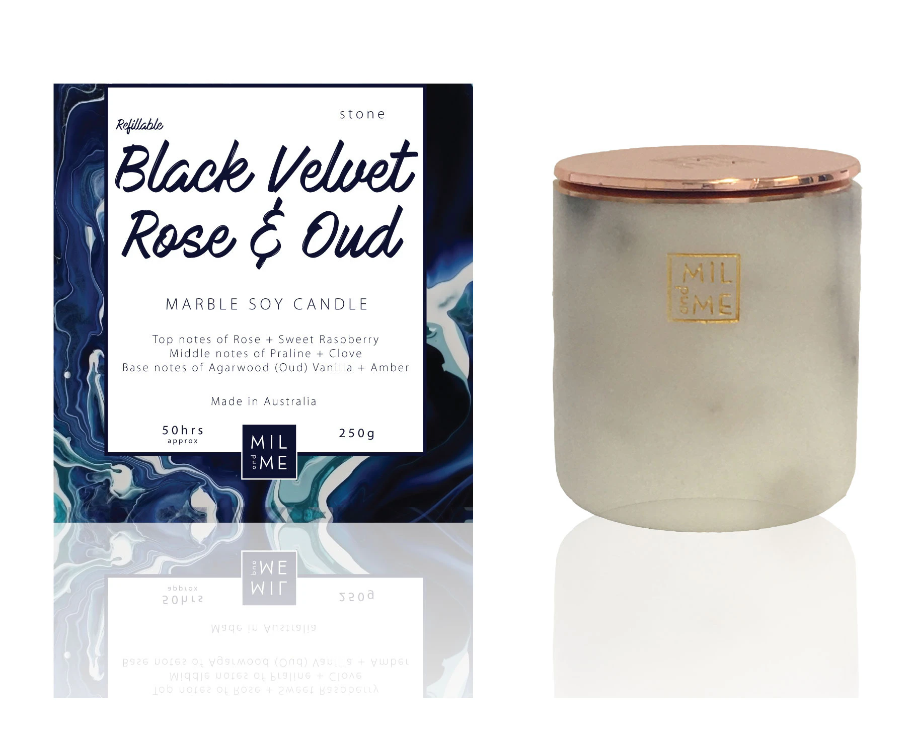 Mil + Me - White Marble Black Velvet Rose + Oud