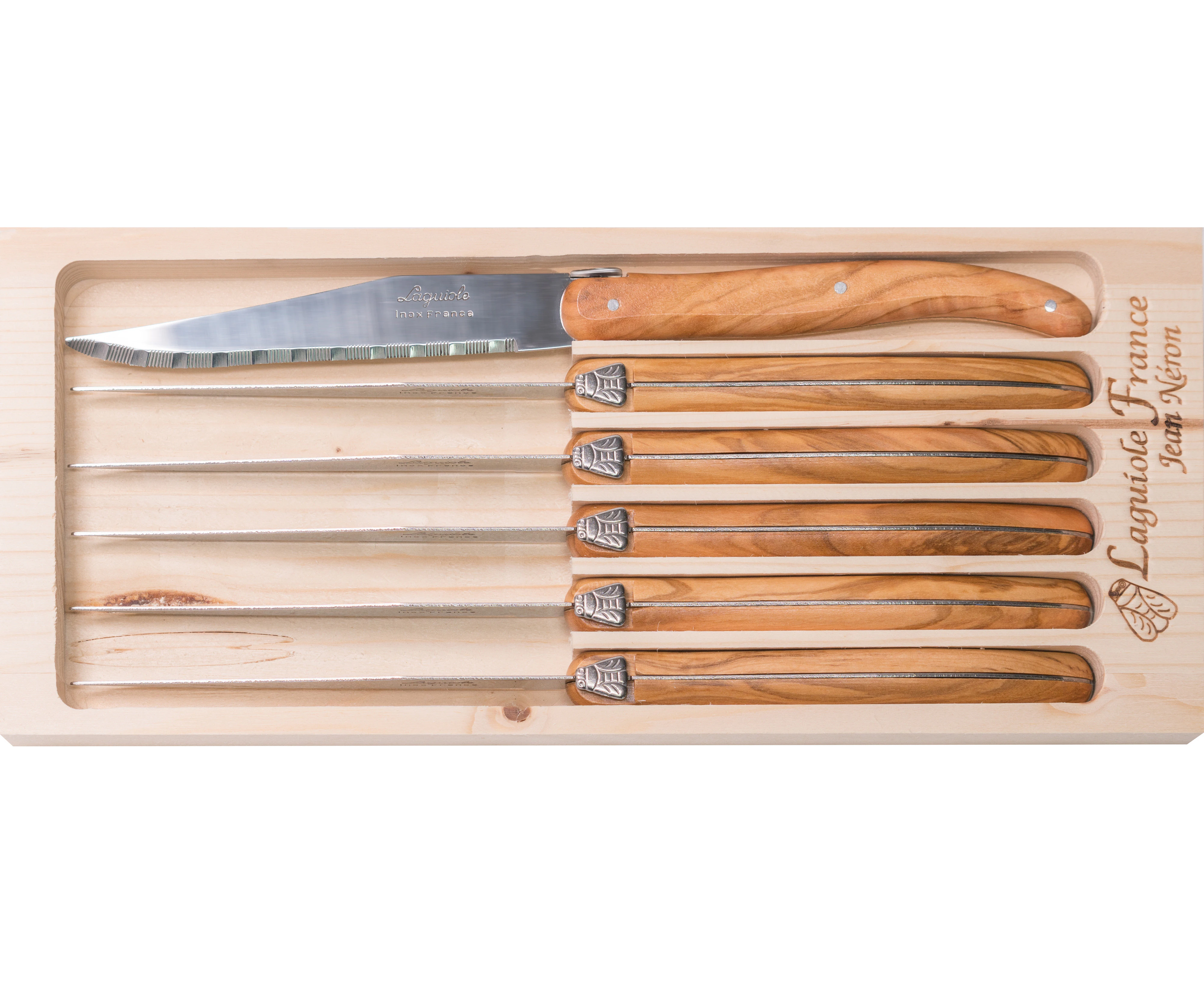 6pc Steak Knife Set - Made in France - Olive Wood