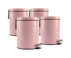 SOGA 4X 12L Foot Pedal Stainless Steel Rubbish Recycling Garbage Waste Trash Bin Round Pink