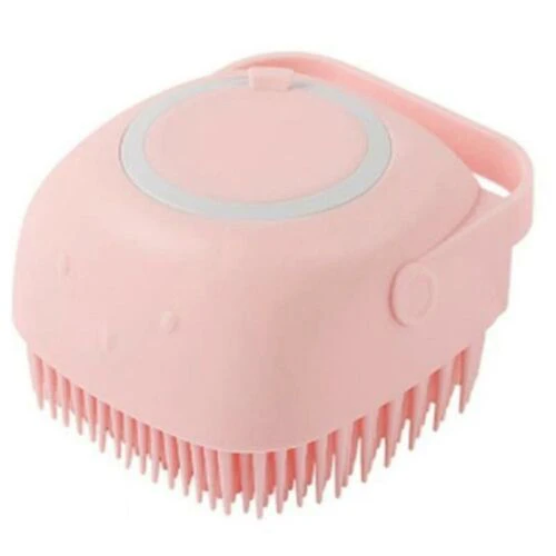 Pet Massage Bath Brush Shampoo Dispenser For Dog Cat Silicone Scrubber Tool - Pink