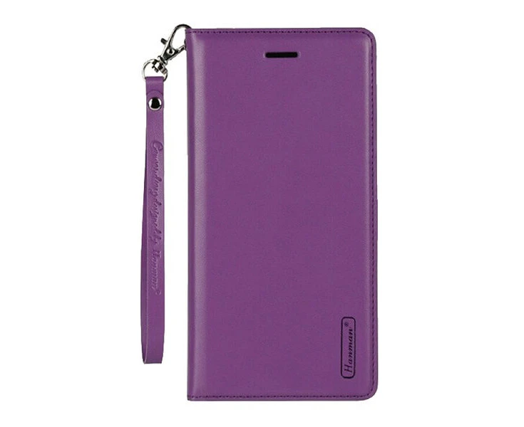 For Apple iPhone 11 Pro Max Hanman Leather Wallet Case Flip Card Holder Slots Magnetic Shockproof Cover (Purple)