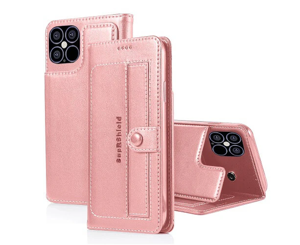 For Apple iPhone 12 Pro Max Case SupRShield Pro Luxury Wallet Leather Flip Magnetic Stand Case Cover (Rose Gold)