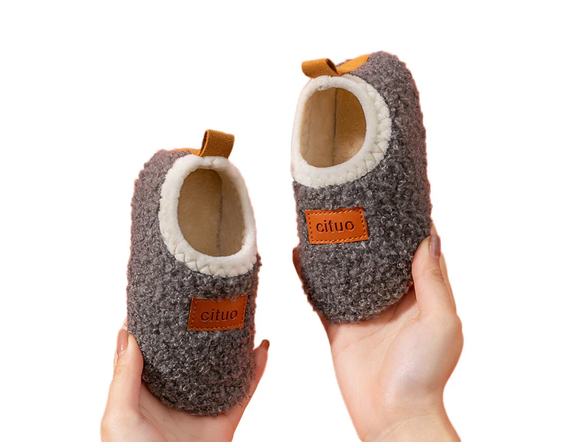 Dadawen Kids Warm Slippers Socks with Non-Slip Rubber Sole for Boys Girls Baby-TeddyGrey