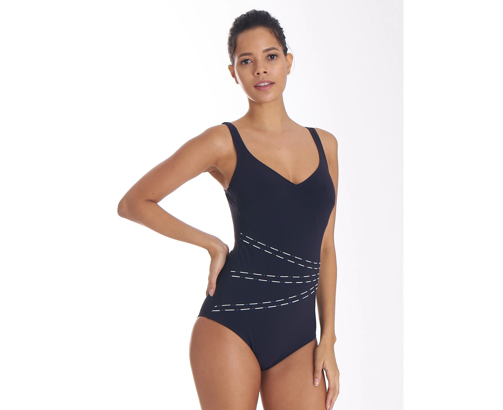 Aqua Perla Womens Shape Navy One Piece Swimwear Spf50+