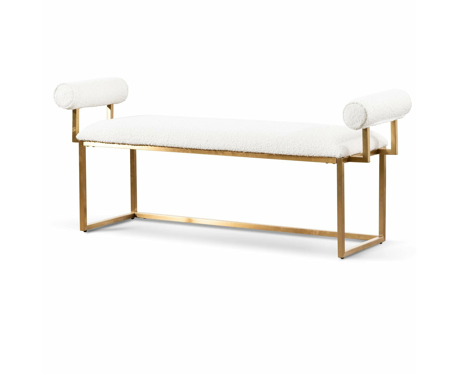 Florence Ivory White Boucle Bench - Brushed Gold Base