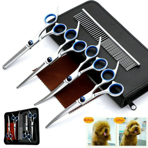 7'' Safety Professional Pet Grooming Scissors Shear Hair Cutting Curved Tool Set