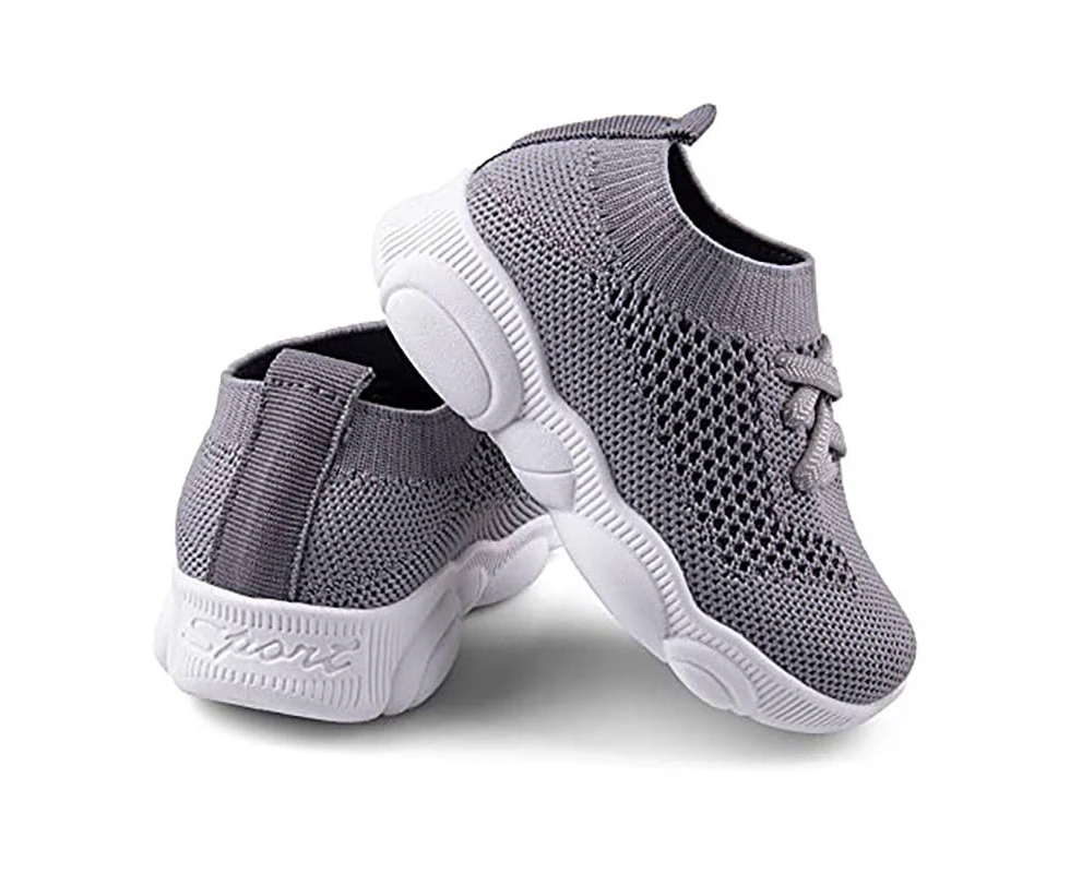 Dadawen Baby First Walking Shoes Toddler Boys Girls Cotton Mesh Breathable Sneakers-Grey