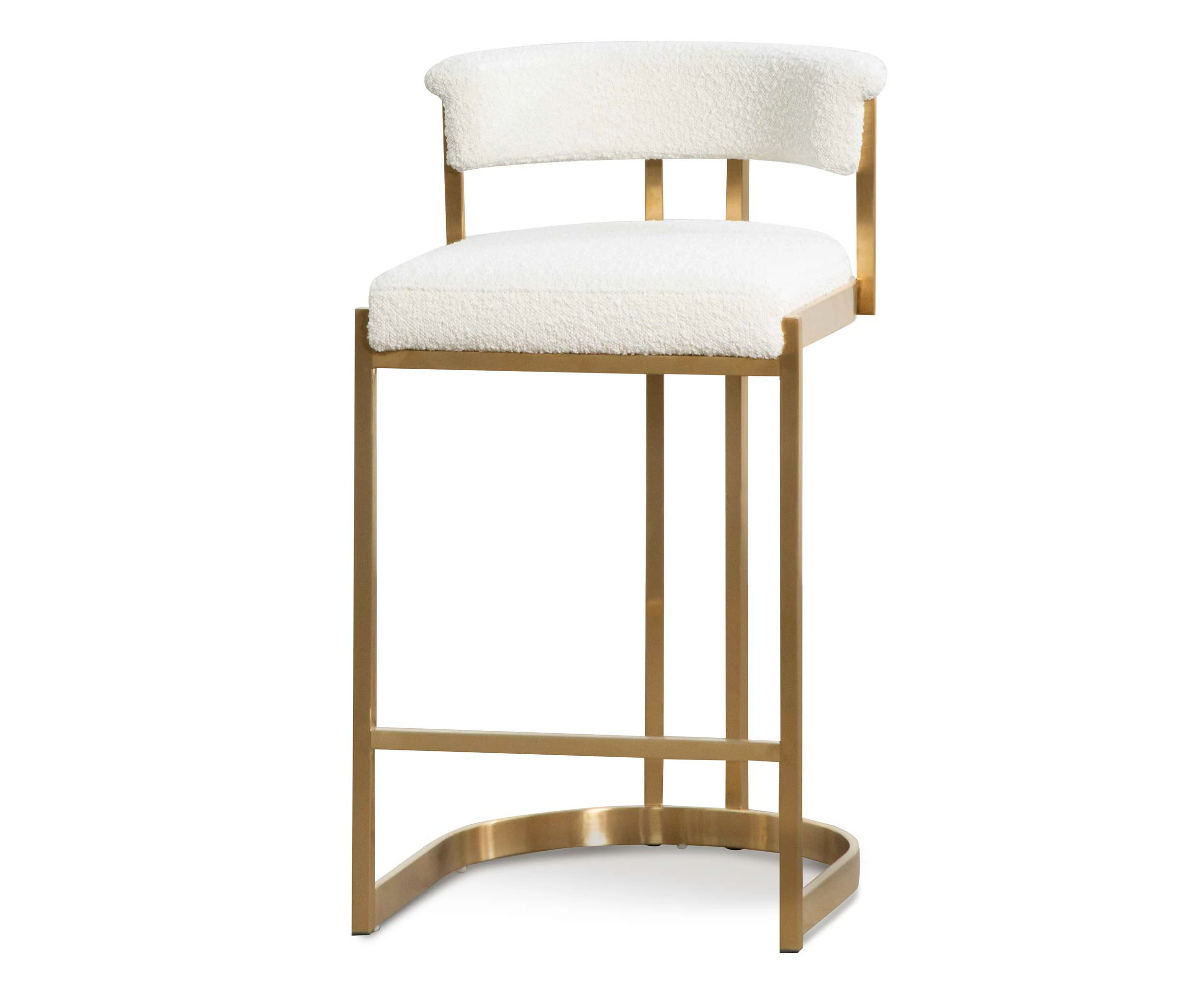 Adela Ivory White Boucle Bar Stool - Brushed Gold Base