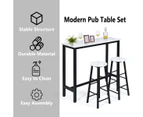 Costway 3PC High Bar Table Stools Set, Modern Dining Table and Chairs, Pub Cafe Kitchen Home Furniture, White