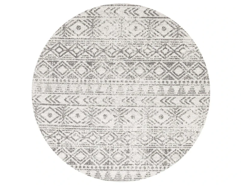 Heaven Grey Tribal Geometric Diamond Round Rug