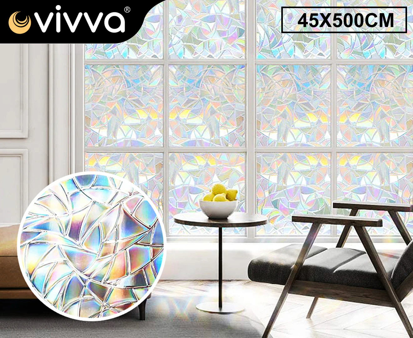 Vivva 3D Rainbow Reflective Window Film Decorative Privacy Static Clings Glass Sticker 45x500cm